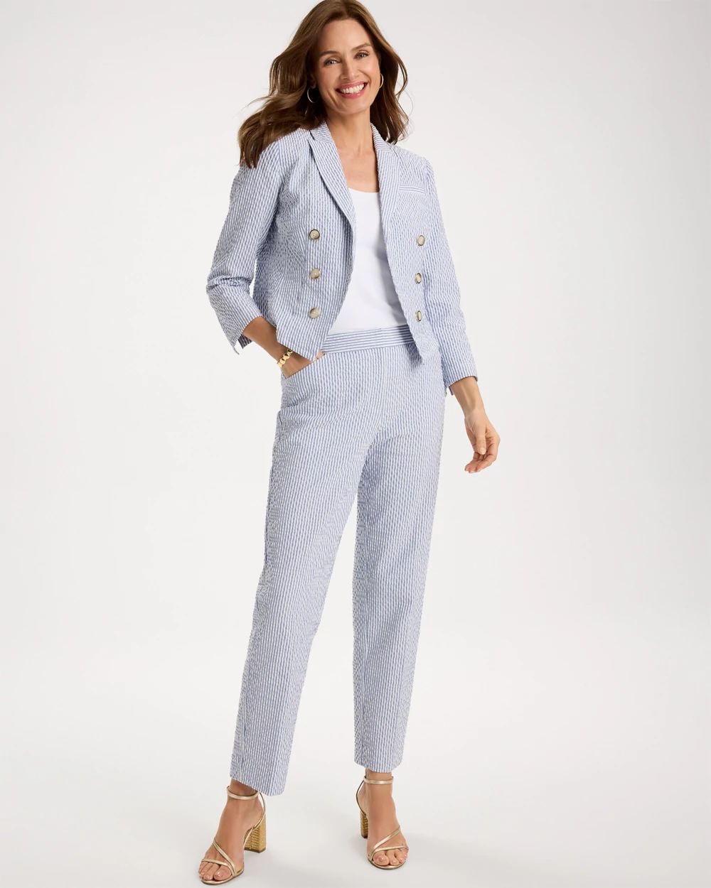 Striped Seersucker Straight Ankle Pants | Chico's